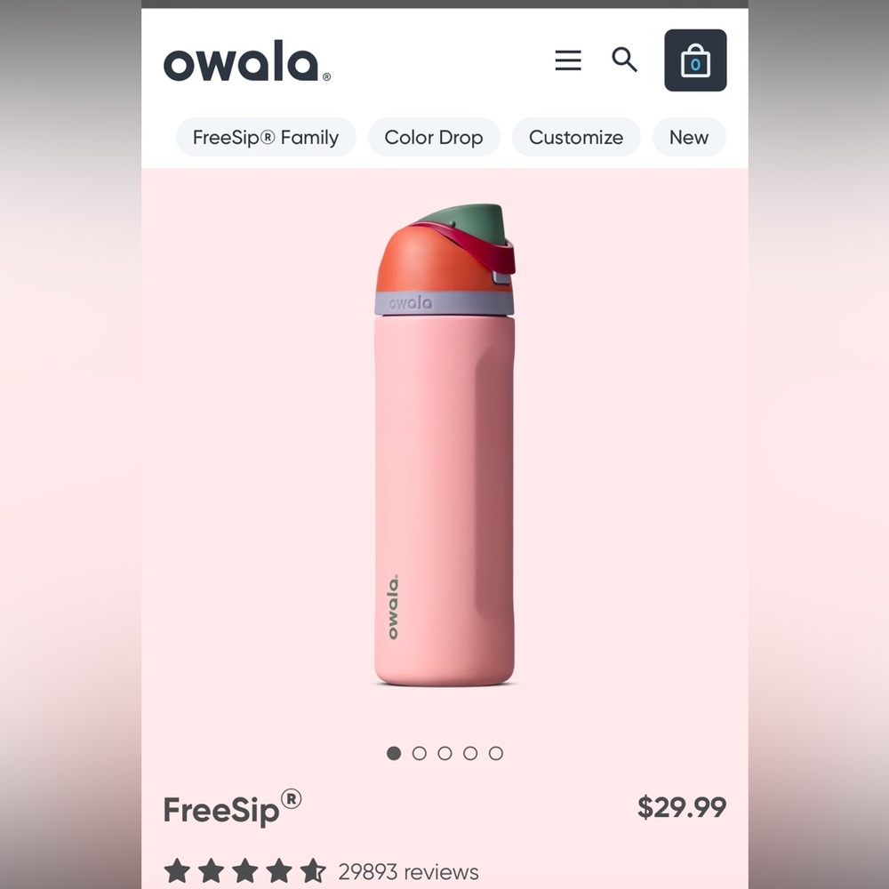 Owala Pink and Orange Water Bottle 24 oz.